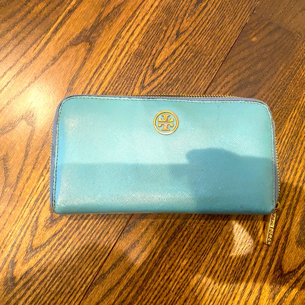 Tory Burch Continental Wallet in Baby Blue Leather